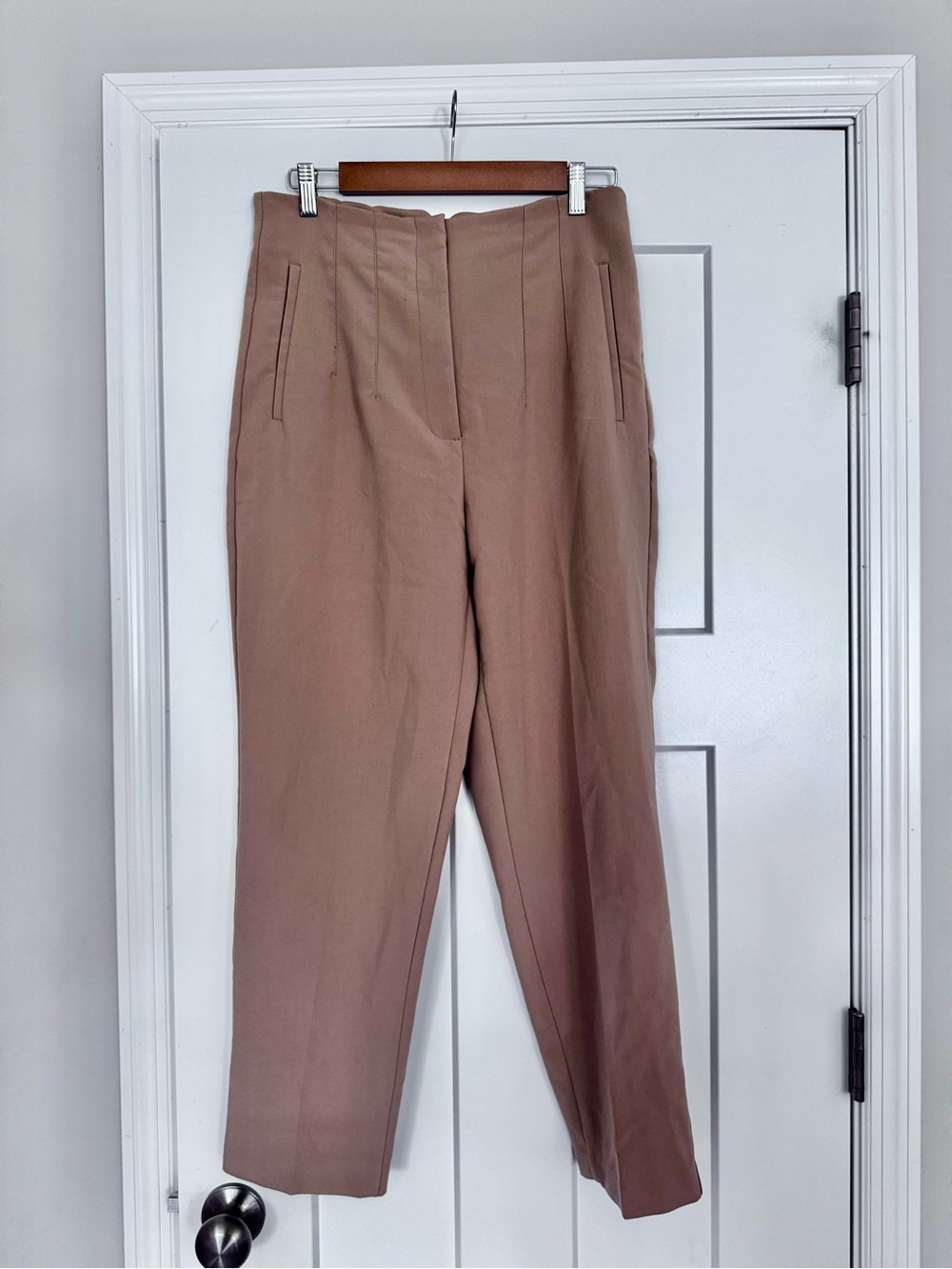 Zara Tailored High-Rise Trousers in Dusty Taupe